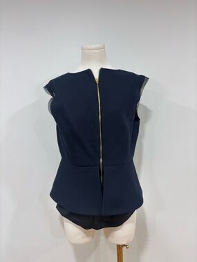 Diane von Furstenberg Navy Sleeveless Top with Black Trim and Gold Zip